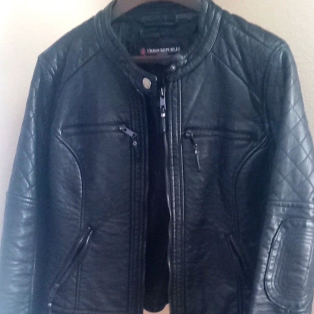 Black faux leather heavy.